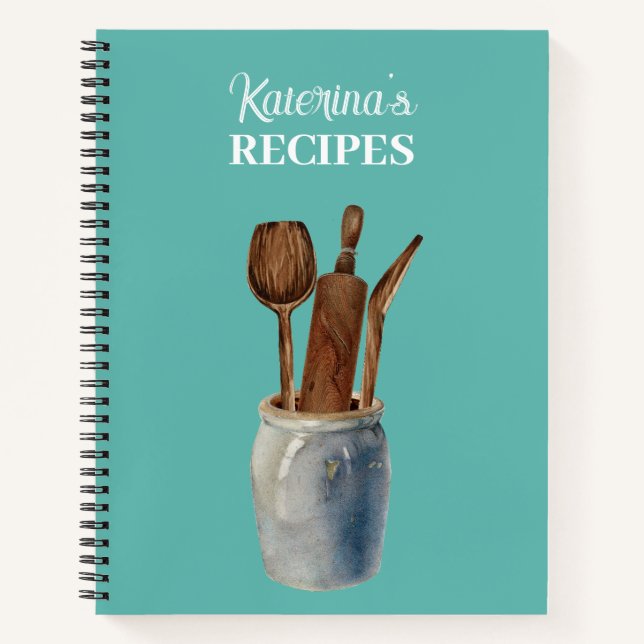 Personalized Vintage Kitchen Utensils Recipe  Notebook (Front)