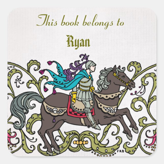 Personalized Vintage Knight Book label (Front)