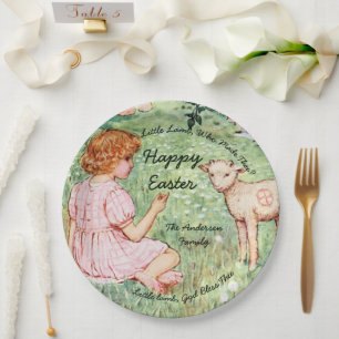 Personalized Vintage Lamb Religious Easter  Paper Plate