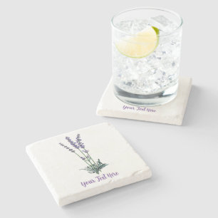 Personalized Vintage Lavender Flower Stone Coaster