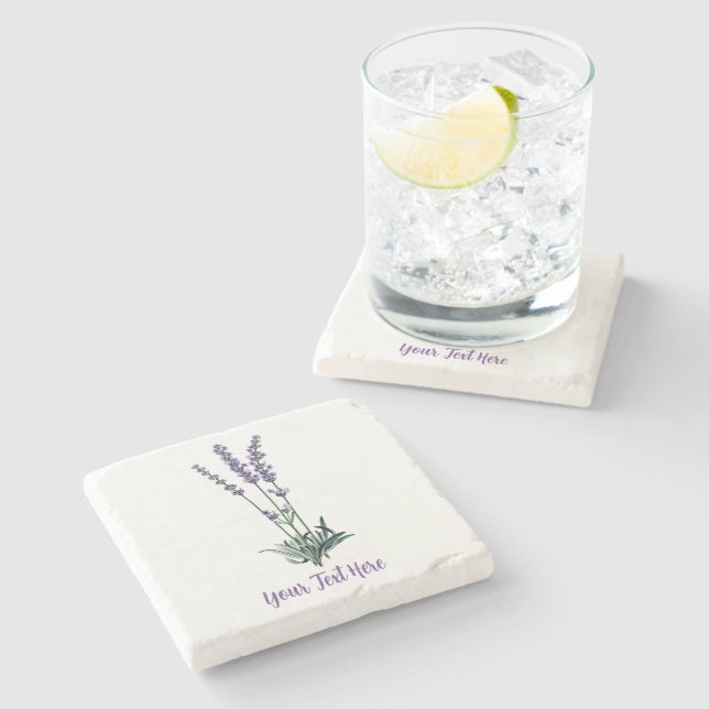 Personalized Vintage Lavender Flower Stone Coaster (Side)
