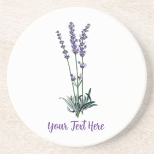 Personalized Vintage Lavender Flower Stone Coaster