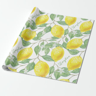 Personalized Vintage Lemon Fruits, Leaves Flowers Wrapping Paper