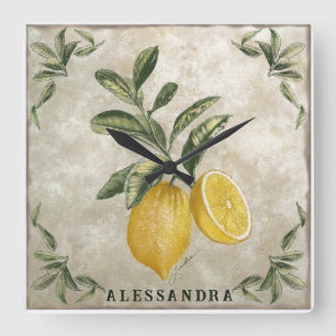 Personalized Vintage Lemons Clock Faux Tile Effect