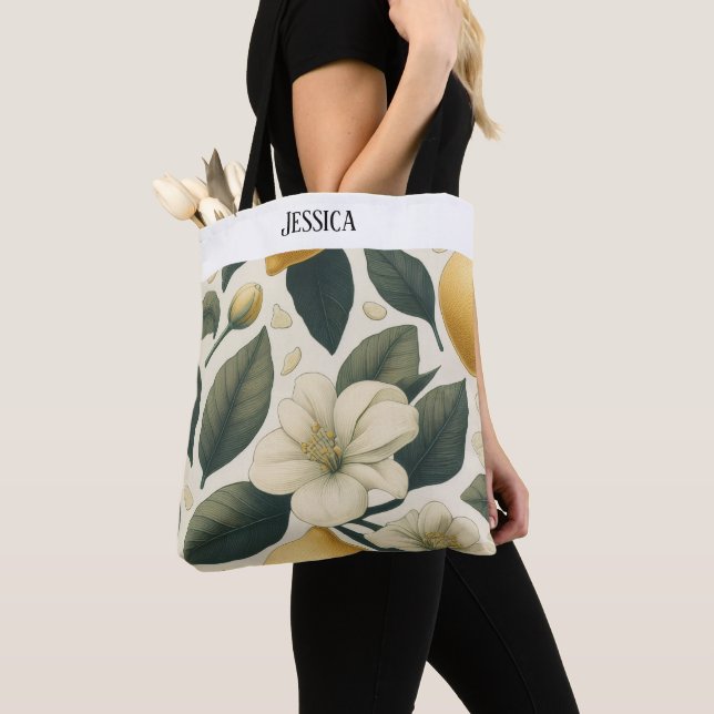 personalized vintage lemons tote bag  (Close Up)