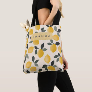 Personalized Vintage Lemons with Green Leaves Tote Bag