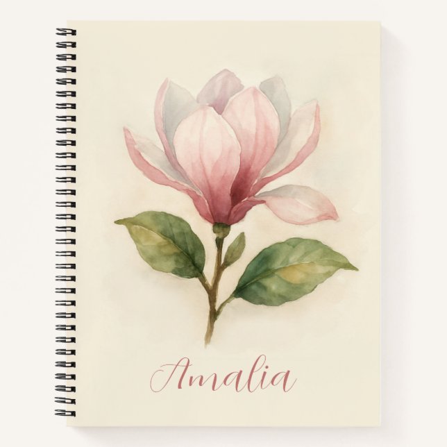 Personalized Vintage Magnolia Spiral Notebook  (Front)