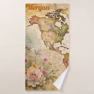 Personalized Vintage Map Bath Towel Set