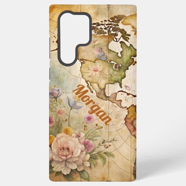 Personalized Vintage Map Samsung Galaxy S22 Ultra Case (Back)