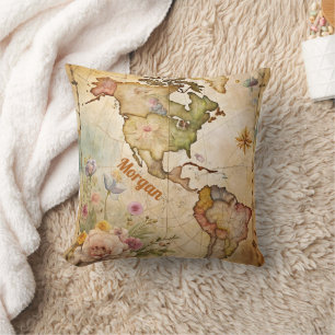 Personalized Vintage Map Throw Pillow