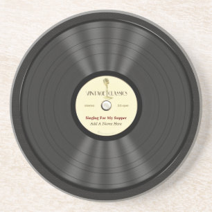 Personalized Vintage Microphone Vinyl Record Coaster