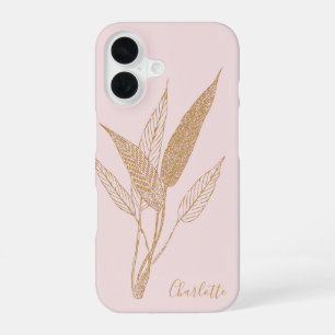 Personalized Vintage Minimalist Botanical Pink iPhone 16 Case