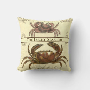 Personalized Vintage Nautical Crab Watercolor Throw Pillow