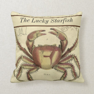 Personalized Vintage Nautical Crab Watercolor Throw Pillow