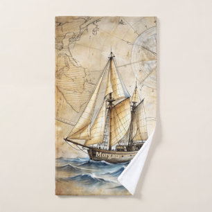 Personalized Vintage Nautical Ship   Antique Sport Hand Towel