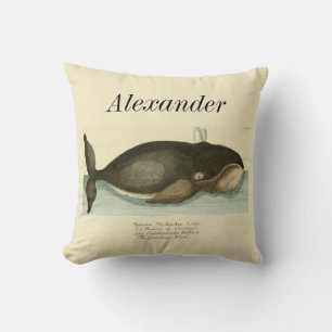 Personalized Vintage Nautical Whale Watercolor Throw Pillow
