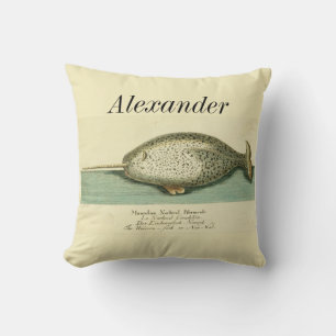 Personalized Vintage Nautical Whale Watercolor Throw Pillow