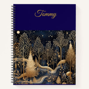 Personalized Vintage Navy Blue and Gold Christmas  Notebook