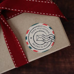 Personalized Vintage North Pole Express Classic Round Sticker<br><div class="desc">Add vintage charm to your Christmas presents and holiday mailings with these cute personalized stickers. Styled like vintage air mail and postcards, ivory stickers feature a red and blue-green diagonal striped background with a retro post office stamp bearing the words "North Pole Express, deliver to [name]." Personalize with your recipient's...</div>