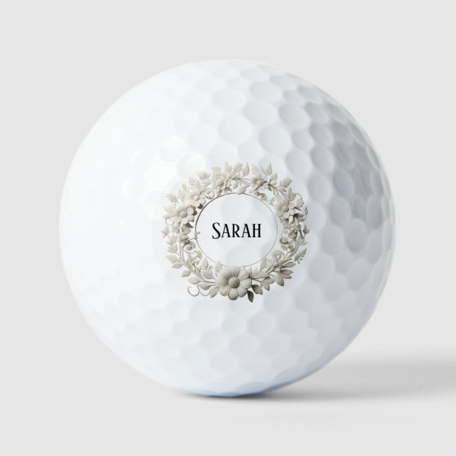 personalized vintage paper flower wreath golf balls (Front)