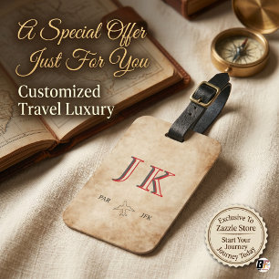 Personalized Vintage Parchment Monogram Aviation Luggage Tag