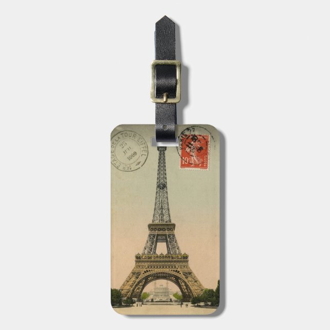 Personalized vintage Paris Postcard Luggage tag (Front Vertical)