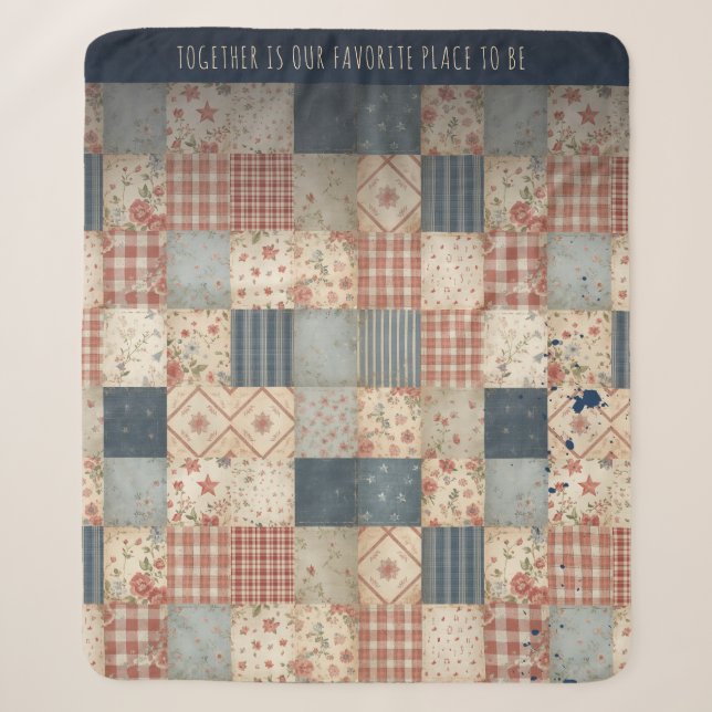 Personalized Vintage Patchwork Togetherness Sherpa Blanket (Front)