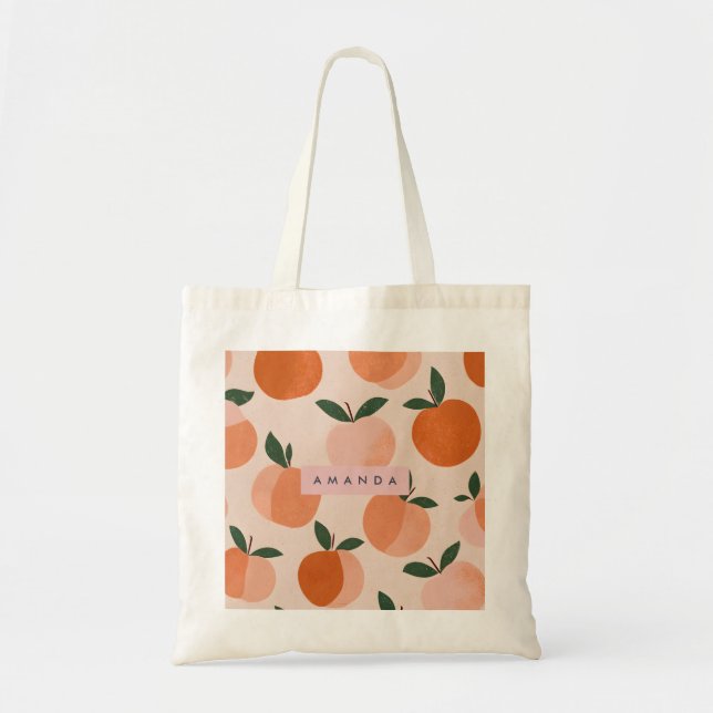 Personalized Vintage Peach Orchard Pattern Tote Bag (Front)