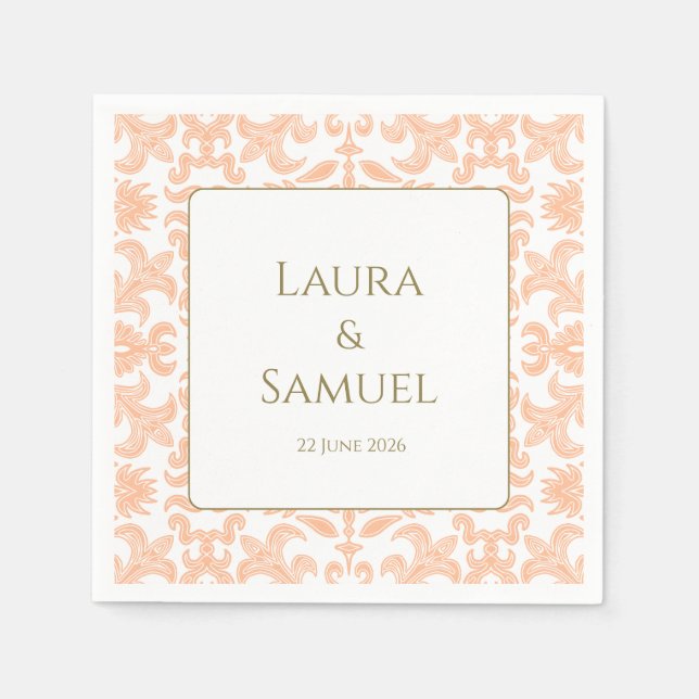 Personalized Vintage Peach Wedding Napkins (Front)