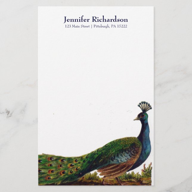 Personalized Vintage Peacock Stationery (Front)