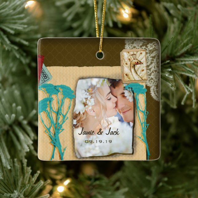 Personalized Vintage Photo Collage Ceramic Ornament (Tree)