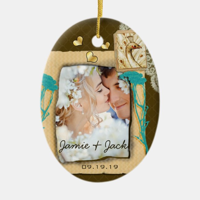 Personalized Vintage Photo Collage Ceramic Ornament (Front)