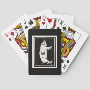 Personalized Vintage Pig Black and White Playing Cards