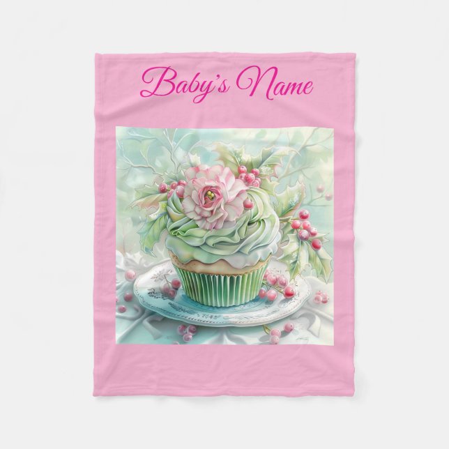 Personalized Vintage Pink Christmas Baby Blanket (Front)
