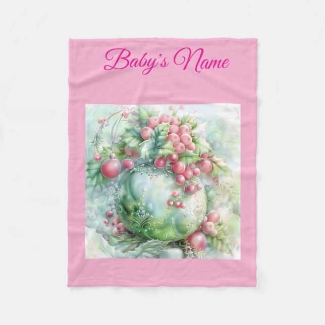 Personalized Vintage Pink Christmas Baby Blanket  (Front)