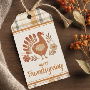 Personalized Vintage Plaid Turkey Friendsgiving Gift Tags