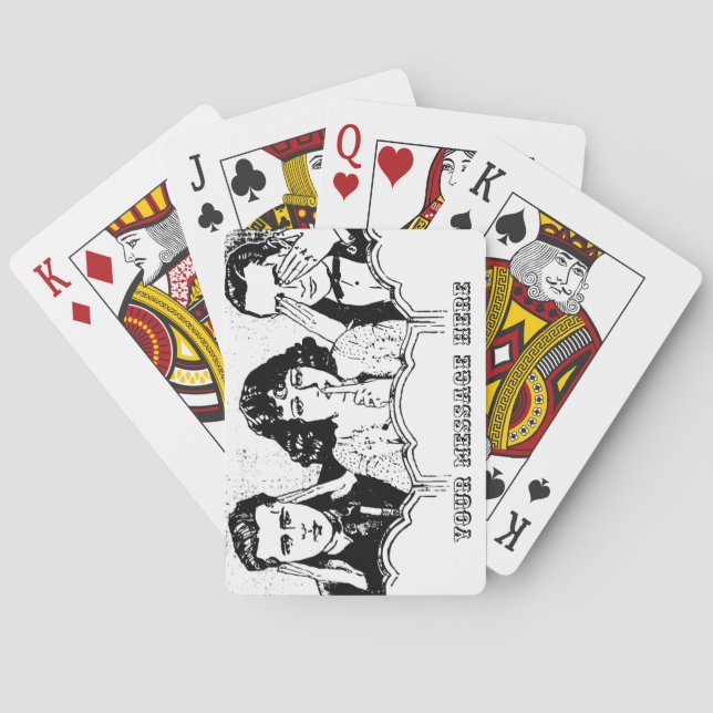 Personalized Vintage Polyamory Throuple Spooning  Playing Cards (Back)