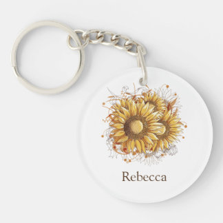 Personalized Vintage Pretty Sunflowers Keychain