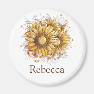 Personalized Vintage Pretty Sunflowers Magnet