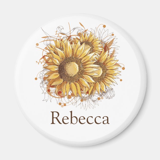 Personalized Vintage Pretty Sunflowers Magnet (Front)