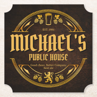 Personalized Vintage Pub Sign Rustic Wood Coaster