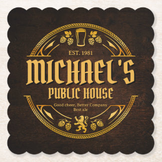 Personalized Vintage Pub Sign Rustic Wood Coaster