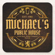 Personalized Vintage Pub Sign Rustic Wood Coaster