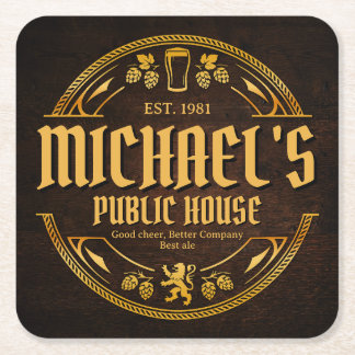 Personalized Vintage Pub Sign Rustic Wood Coaster