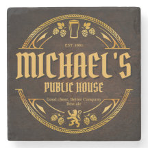 Personalized Vintage Pub Sign Rustic Wood Coaster