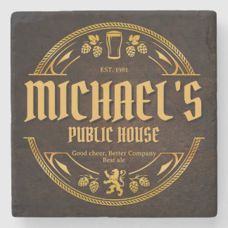 Personalized Vintage Pub Sign Rustic Wood Coaster
