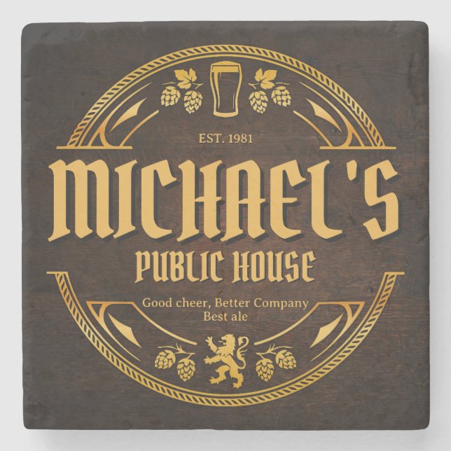 Personalized Vintage Pub Sign Rustic Wood Coaster (Front)