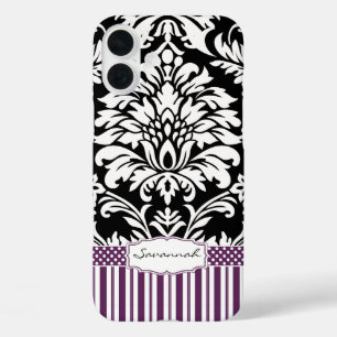 Personalized Vintage Purple Damask Love Bird iPhone 16 Plus Case