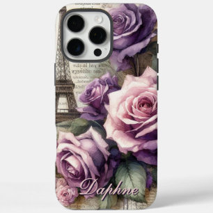 Personalized Vintage Purple Roses in Paris iPhone 16 Pro Max Case