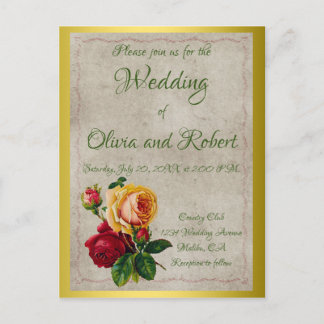 Personalized vintage red and yellow roses postcard
